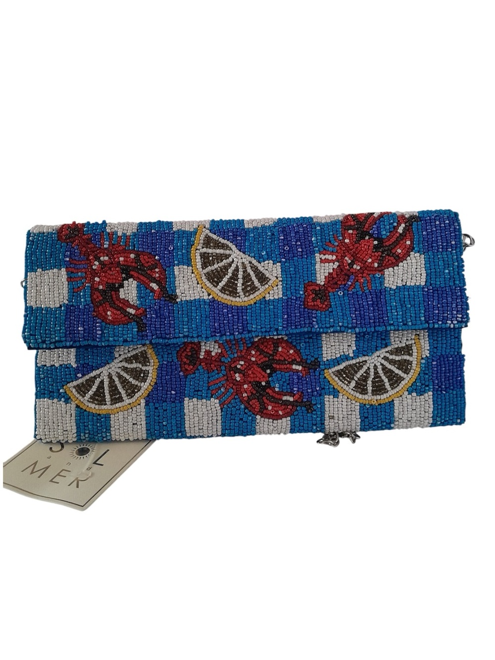 Sol And Mer Beaded Lobster Gingham Flap Clutch Crossbody Bag